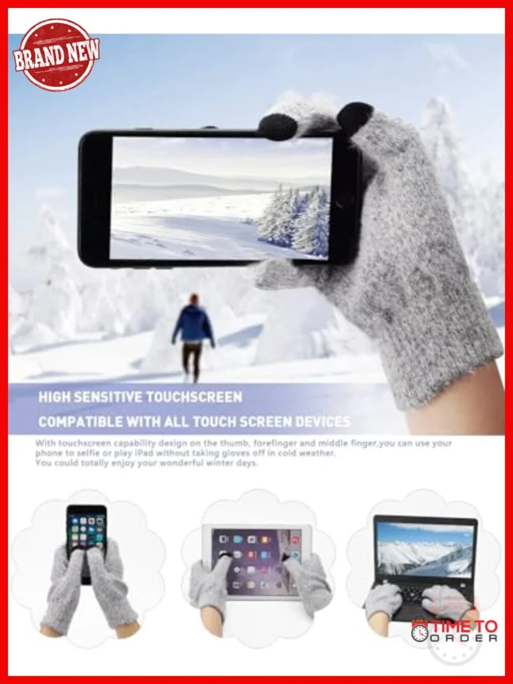 Winter Knit Beanie Hat Touchscreen Gloves Long Neck Scarf Set with Fleece Lined